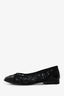 Pre-Loved Chanel™ Black Lace & Patent Leather CC Bow Cap Toe Ballet Flats Size 36