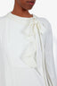 Chloe White Satin Ruffle Tie Detail Long Sleeves Dress Size 38