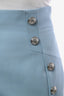 Balmain Blue Wool Double Breasted Silver Button Knee Length Skirt Size 36