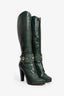 Escada Green Leather Python Pattern Heeled Knee High Boots Size 38.5