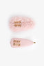 Miu Miu Pink Patent Leather Shearling Fur Logo Hair Clip Set of 2