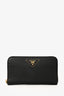 Prada 2014 Black Saffiano Leather Triangle Logo Large Zip Around Wallet