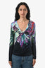 Roberto Cavalli Blue/Pink Floral Print Long Sleeve Top Size 40