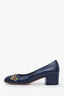 Pre-loved Chanel™ Navy Leather CC Chain Detail Pumps Size 36