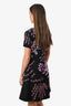 Valentino Black/Pink/Multicolour Patterned Knit SS Knee Length Dress Size Medium