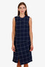 Balenciaga Blue Wool Plaid Sleeveless Midi Dress Size 36
