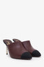 Pre-loved Chanel™ 2020 Burgundy Leather Cap-Toe Interlocking CC Logo Mules Size 37C