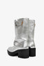 Moschino Jeans Metallic Silver Leather Buckle Detail Boots Size 38
