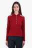 Burberry Red Merino Wool Knit Check-Trimmed Turtleneck Sweater Size M