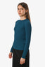 Balenciaga Teal Logo Ribbed Knit Long Sleeve Top Size 36