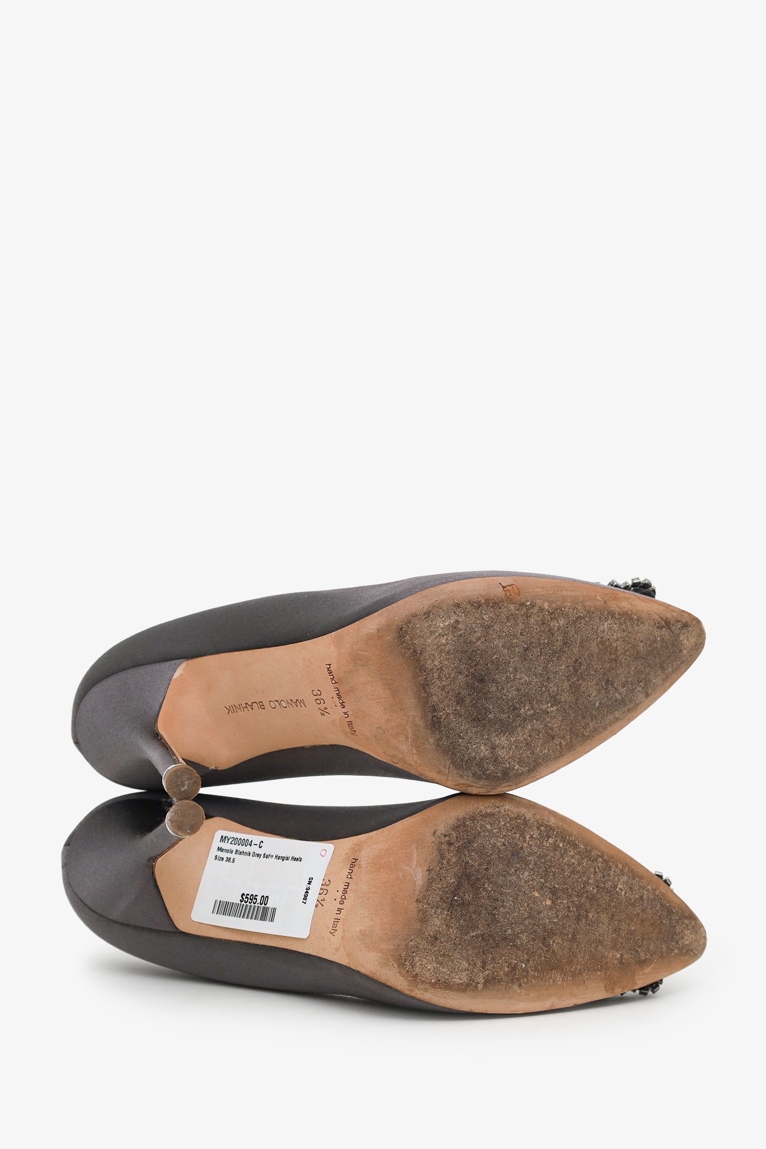 Manolo Blahnik Grey Satin Hangisi Heels Size 36.5 – Mine & Yours