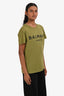 Balmain Olive Green Cotton Logo T-Shirt Size S