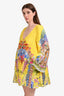 Camilla Yellow/Multicolour Linen Bell Sleeve Tunic Size M