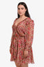 MISA Brown/Pink Floral Belted Long Sleeve Mini Dress Size L