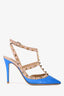 Valentino Blue and Tan Leather Rockstud Cage Heels Size 37