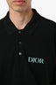 Christian Dior Black Cotton Logo Floral Embroidered 'Jardin' Polo T-Shirt Size XL