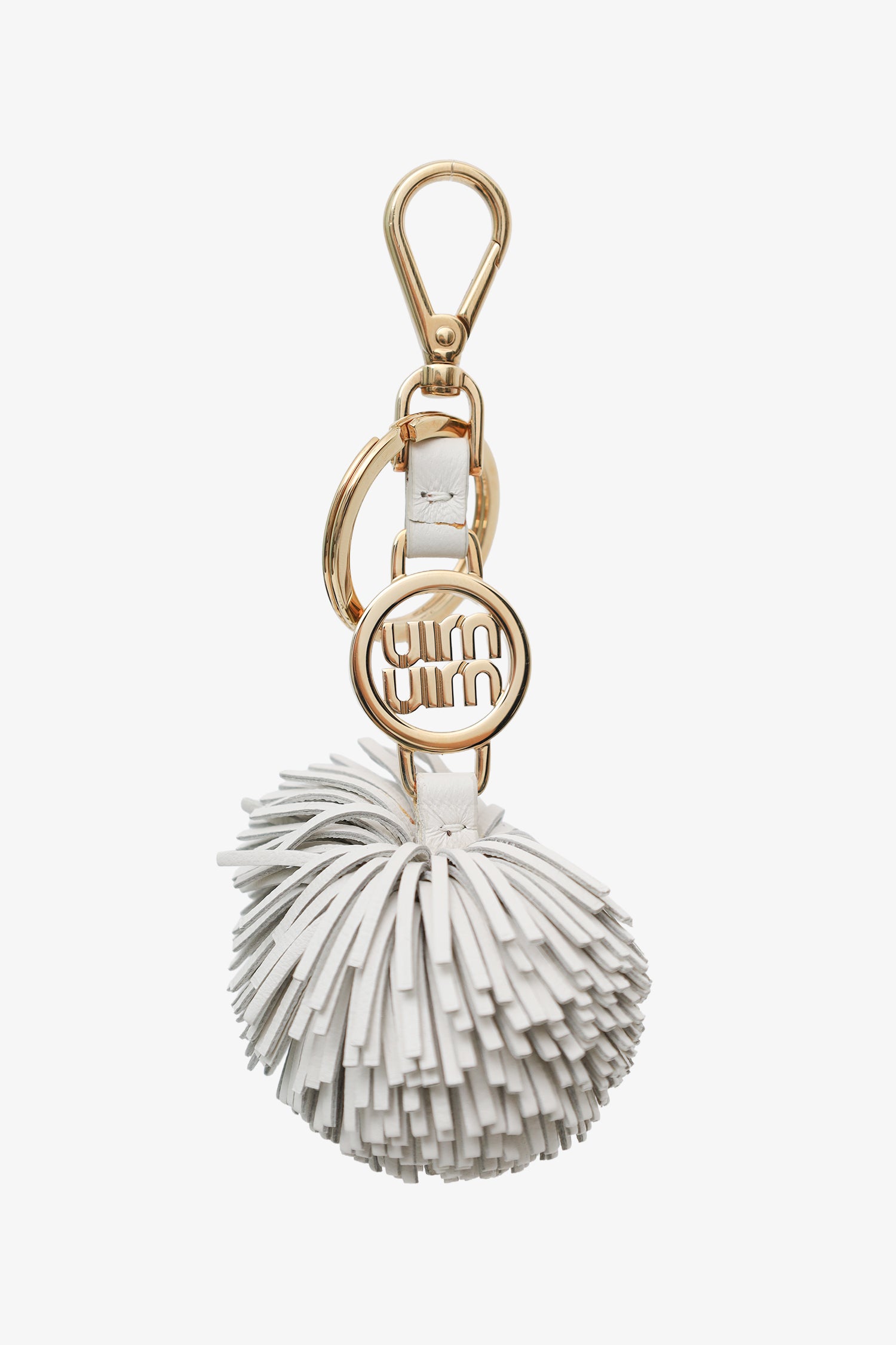 miu miu ポンポン型キーホルダー Miu Miu White Leather Pom Pom Keychain – Mine & Yours