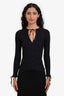 Doen Navy Wool Ribbed Button Down Long Sleeve Top Size S