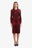 Dolce & Gabbana Burgundy Leopard Print Long Sleeve Buster Dress Size 44