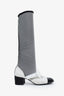 Pre-loved Chanel™ 2023 White/Black Mesh Kid Suede Patent Mary Jane Boots Size 38.5