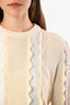 Chloe Cream Wool White Lace Detailed Crewneck Sweater Size S