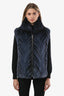 Vintage Blue Herringbone Mink Fur Collared Vest Size S