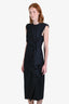 Dries Van Noten Navy Wool Pinstriped Ruffled Midi Dress Size 40