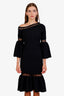 Simkahi Black Nylon Half Sleeve Open Cut Midi Dress Size XS