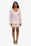 Love Shack Fancy Light Purple Yellow Tie Dye Eyelet Sleeves Mini Dress Size S