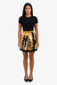 Versace Black/White/Yellow Barocco Print Silk Pleated Mini Skirt Size 36