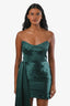 Katie May Emerald Green Print Satin Strapless Mini Dress with Drape Size M
