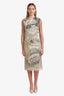 Maison Margiela 2017 Beige Mesh Pixelated Face Midi Dress Estimated Size M