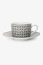 Hermès Grey Porcelain Mosaique Au 24 Platinum Tea Cup and Saucer Set