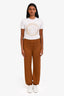 Max Mara Brown Cotton Open Knit Cinched Cuff Pants Size M