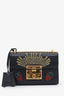 Gucci Black Leather Strawberry Embellished Shoulder Bag