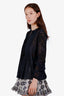 Elie Tahari Navy Cotton Embroidered Tie-Up Long Sleeve Blouse Size S