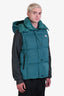 Moncler Green Houndstooth Wool Blend Quilted 'Luzule' Down Vest Size 2 with Removable Hood
