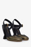 Salvatore Ferragamo Black Leather Glitter Ankle Strap Heels Size 6