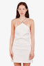 Off-White White/Silver Cotton Blend Tweed Halter Mini Dress Size 36