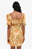 Faithfull The Brand Orange Paisley Print Linen Off The Shoulder Mini Dress Size 4
