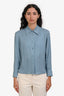 Gucci Blue Silk Striped Jacquard Button Down Shirt Size 38