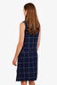 Balenciaga Blue Wool Plaid Sleeveless Midi Dress Size 36