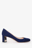 Prada Blue Suede Mirrored Round Toe Heels Size 39