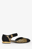 Pre-loved Chanel™ 2021 Black/Metallic Gold Quilted CC Turnlock Flats Size 36.5