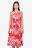 Carolina Herrera Pink/White Floral Print Sleeveless Midi Dress Size 8