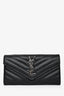 Saint Laurent Black Grained Leather Cassandre Logo Wallet on Chain