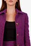 Saint Laurent Purple Tweed Blazer + Feather Trim Mini Skirt Set Size 34