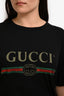 Gucci Black Logo Printed Distressed T-Shirt Size M