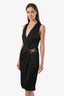 Versace Black Satin Plunge V-Neckline Medusa Detail Dress Size 38