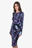 Emilio Pucci Purple/Teal Printed Rouched Midi Dress Size 12